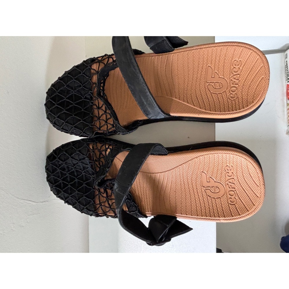 Coface Womens Yoga Mat Sandals Black Fishnet Mesh Hook Loop Strap Size 8 - Picture 2 of 4